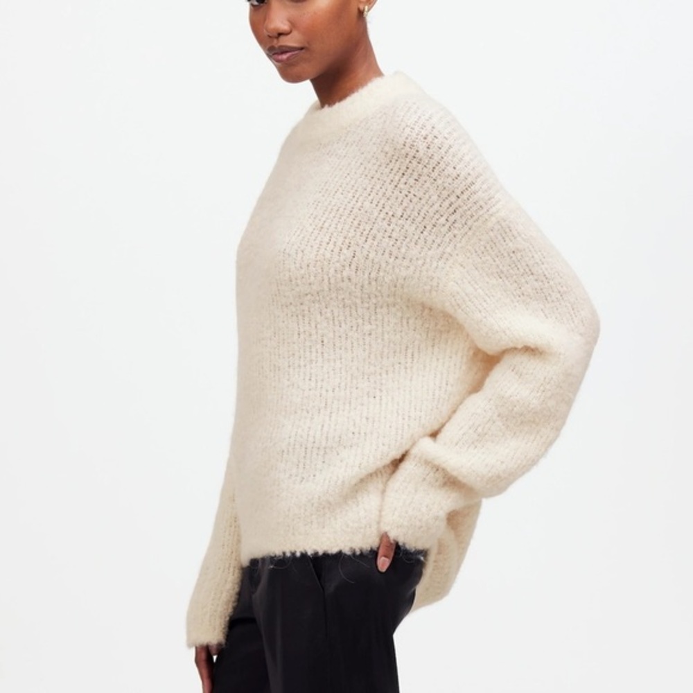 NWT Madewell Wool-Alpaca Blend Bouclé-Knit Oversized Sweater Alabaster SZ medium - Picture 5 of 10